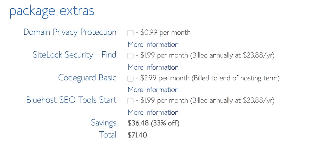 Bluehost Upsells