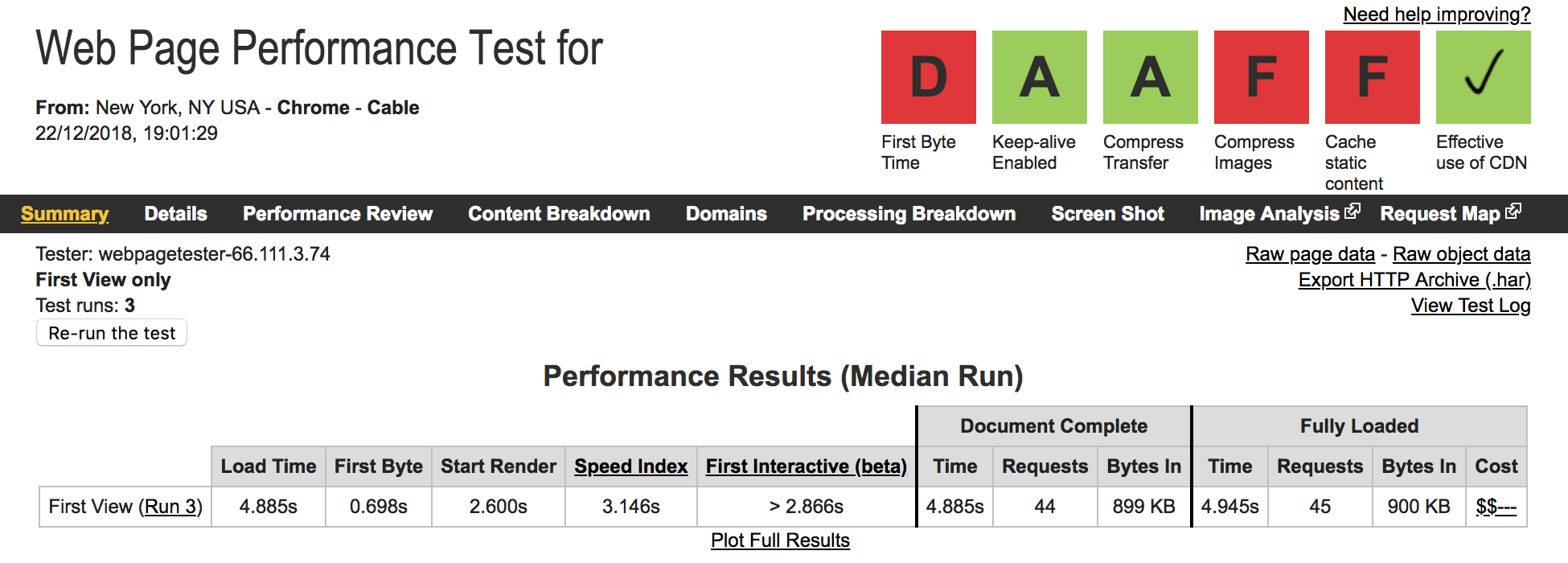 Bluehost Speed Test on WebPageTest