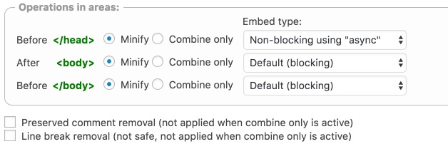 Enable JS Minify Settings: Eliminate render-blocking Javascript and CSS