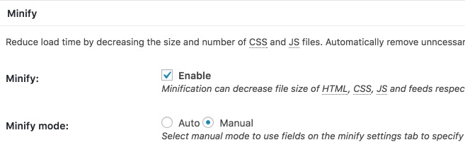 Select Manual Mode For Minify in W3 Total Cache