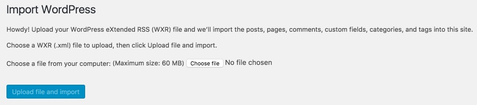 Import page for WordPress