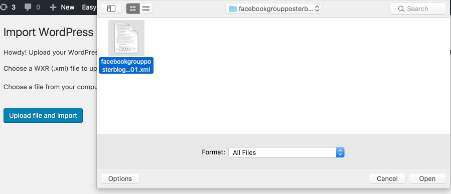 WordPress Import Choose File