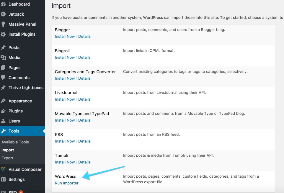WordPress Import Plugin Install