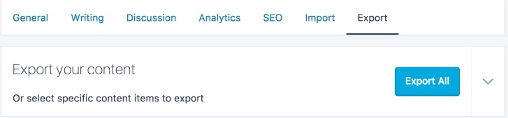 WordPress.com Dashboard Export Settings
