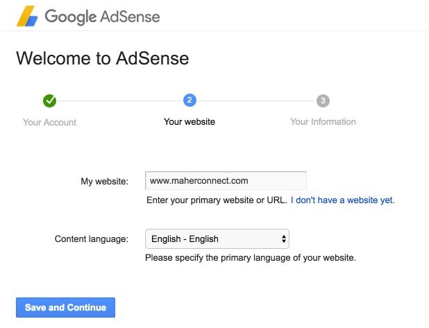 Add website details - Google adsense signup