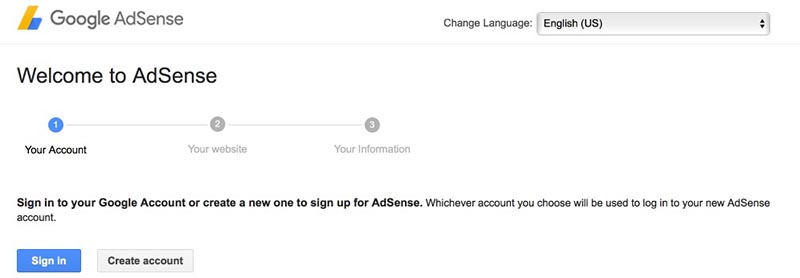 Google Adsense Signup Page