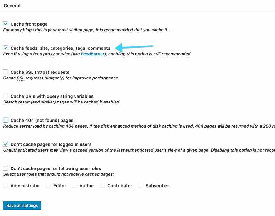 Page cache settings on W3 Total Cache