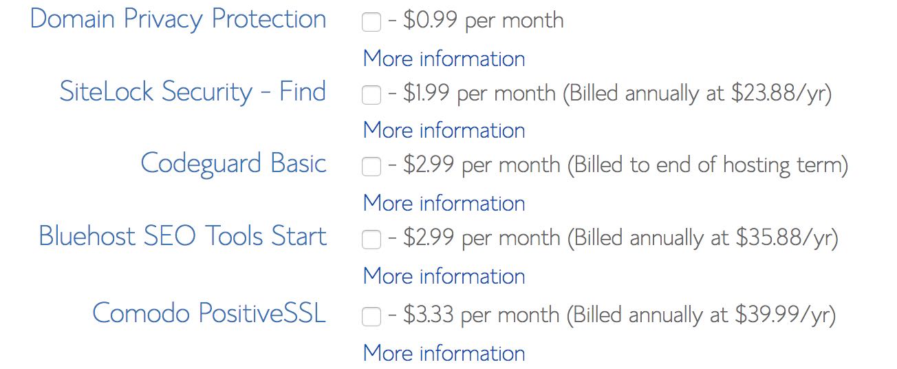 Bluehost - Upselling