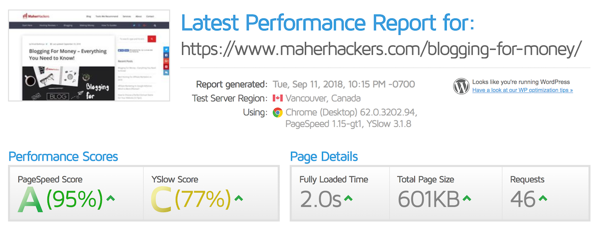 MaherHackers Post Speed Test on WPX Hosting