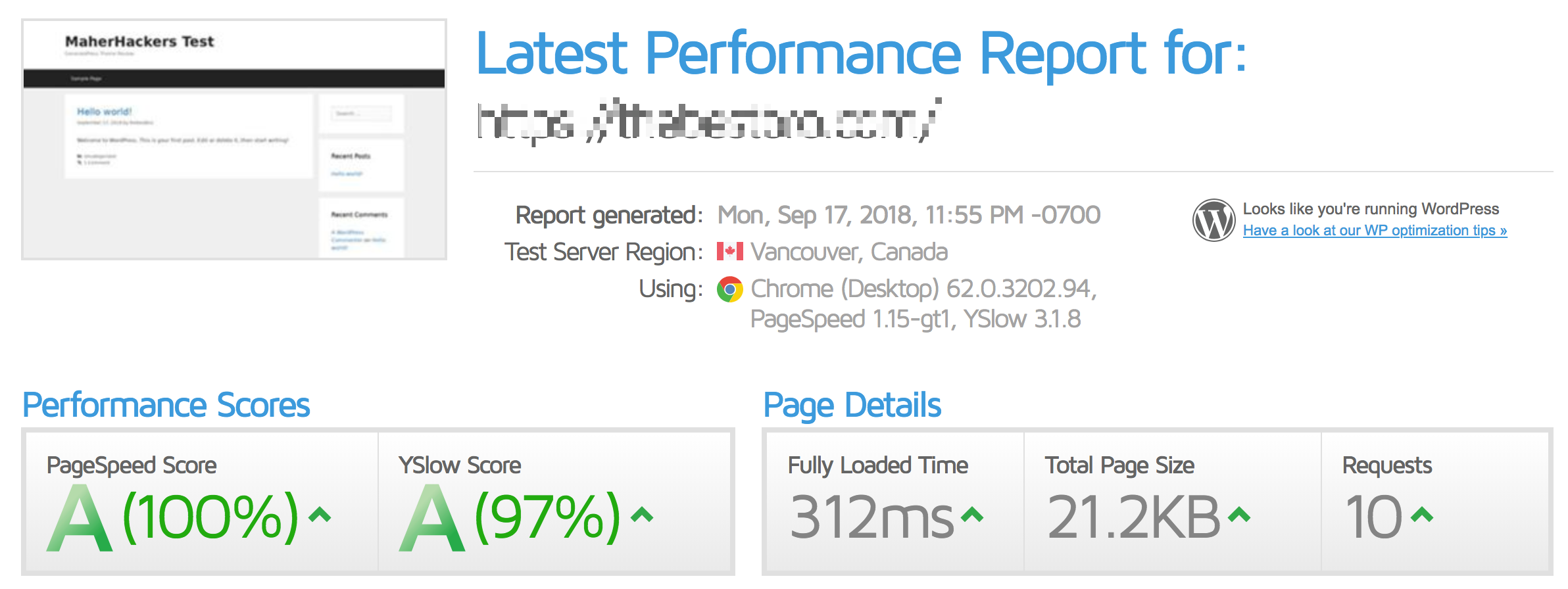 GeneratePress Clean Speed Test