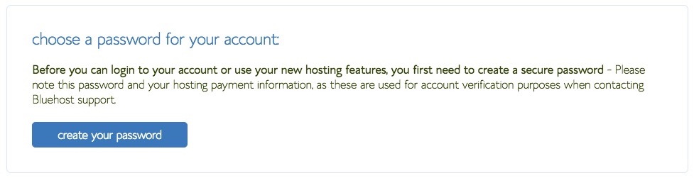 Create a password for Bluehost account