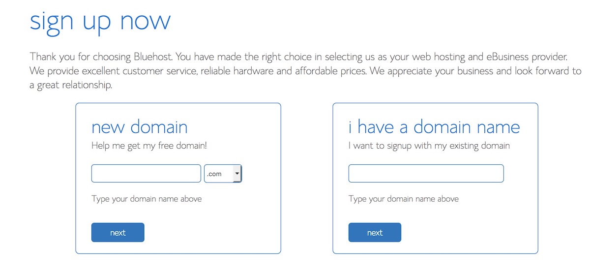 Choose domain - Bluehost