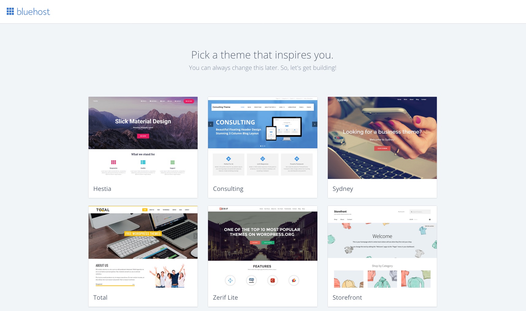 Bluehost theme selection