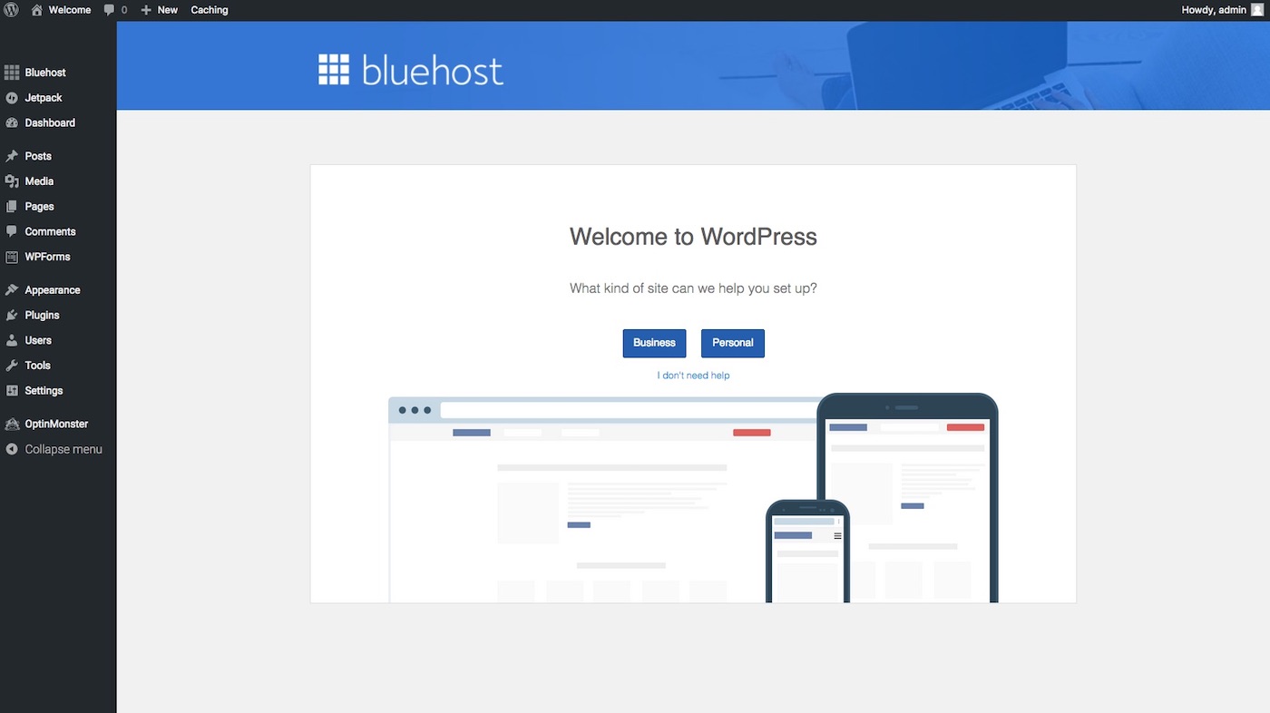 Bluehost WordPress Dashboard