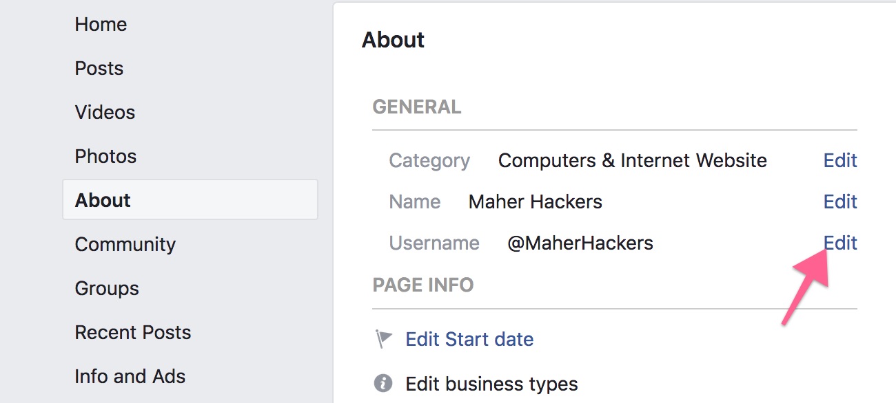 Edit Facebook Page Username