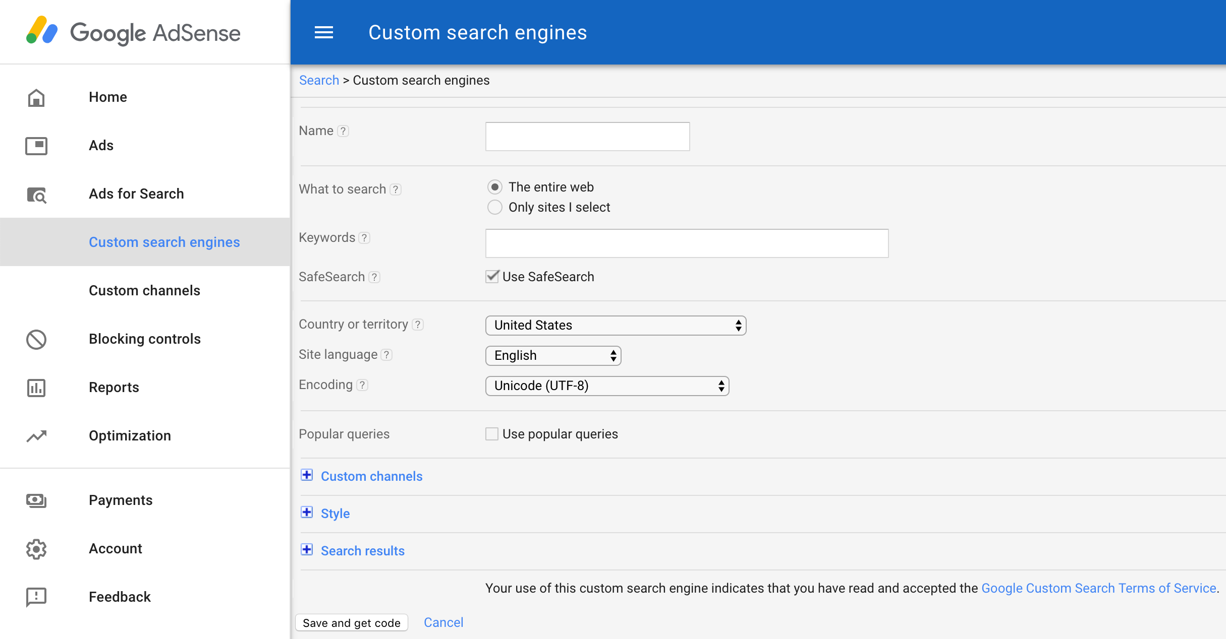 Add custom search engine