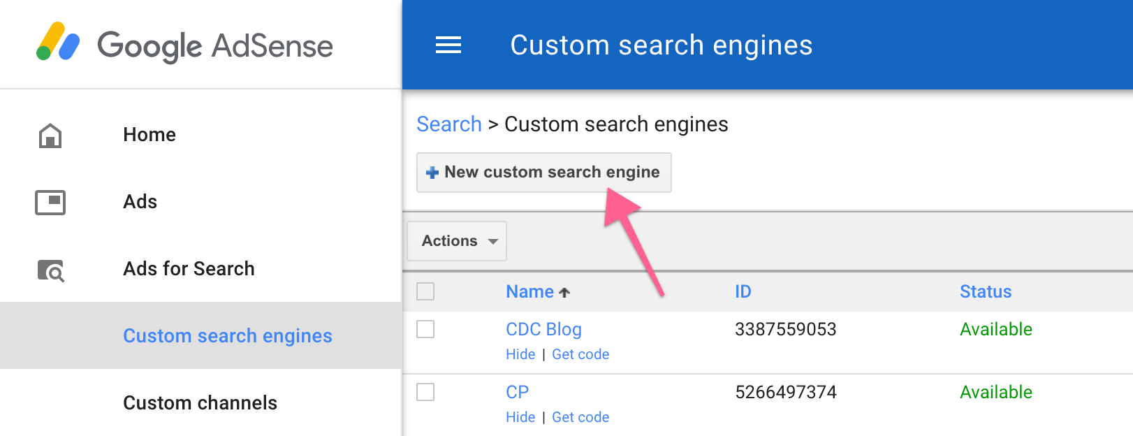 Create custom search engine adsense